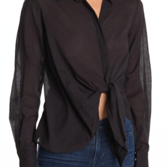 All Saints Black long sleeve Button up Shirt w/ Tie Front - Size XS - Picture 2 of 7